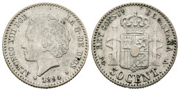 ALFONSO XIII (1885-1931). 50 Céntimos (Ar. 2,51g/18mm). 1894 *9-4.  Madrid PGV. - Provincial Currencies
