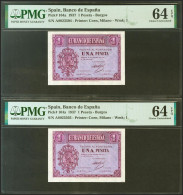 1 Peseta. 12 De Octubre De 1937. Pareja Correlativa. Serie A. (Edifil 2021: 425 - Sonstige & Ohne Zuordnung