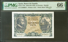 25 Pesetas. 9 De Enero De 1940. Serie E. (Edifil 2021: 436a). Raro En Esta Exce - Andere & Zonder Classificatie