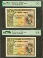 500 Pesetas. 21 De Octubre De 1940. Pareja Correlativa. Sin Serie. (Edifil 2021 - Altri & Non Classificati