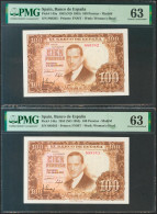 100 Pesetas. 7 De Abril De 1953. Pareja Correlativa. Sin Serie. (Edifil 2021: 4 - Other & Unclassified