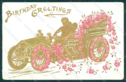 Greetings Birthday Angel Roses Car Relief Postcard HR0159 - Fleurs