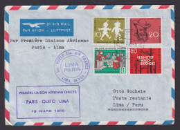 Flugpost Air Mail Frankreich Gute Destination Paris Quito Lima Peru Zuleitung - Flugzeuge