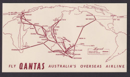 Flugpost Air Mail Qantas Australien Overseas Airline Inter. Karte Mit Flugrouten - Aviones