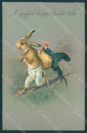 Greetings Easter Anthropomorphic Dressed Hare Rooster Egg Postcard HR0314 - Sonstige & Ohne Zuordnung