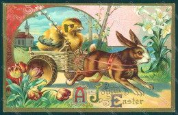 Greetings Easter Anthropomorphic Hare Chick Egg Serie 147 Relief Postcard HR0091 - Sonstige & Ohne Zuordnung