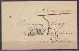 Algérie - Env. Càd ORAN /28 SEPT 1858 Pour BRAINE-LE-CHÂTEAU Par Tubize - Griffe [B.M.] (boîte Mobile) - Port "5" (au Do - 1858-1862 Medallions (9/12)