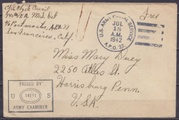 Fidji - L. Franchise Militaire Flam. "U.S. ARMY POSTAL SERVICE /JUL 18 1942/ A.P.O." Pour HARRISBURG Pennsylvania- Cache - Fidschi-Inseln (...-1970)