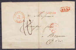 Imprimé (faire-part Décès) Daté 17 Avril 1843 De COUILLET Càd CHARLEROY /19 AVR. 1843 Pour BEAUNE Côte D'Or - Griffes "A - 1830-1849 (Belgica Independiente)