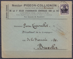 L. " Cie Belge D'assurances N. Pigeon-Collignon" Affr. OC16 Càd ROCHEFORT /21 II 191? Pour BRUXELLES - Cachet Censure [F - OC1/25 Governo Generale