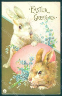 Greetings Easter Rabbit Egg Myosotis Serie 217b Relief Postcard HR0082 - Sonstige & Ohne Zuordnung
