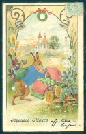 Greetings Easter Anthropomorphic Dressed Hare Egg Silk S. 274 S Relief Pc HR0229 - Sonstige & Ohne Zuordnung