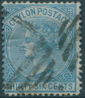 Ceylon 1872 SG129 36c Blue QV FU (amd) - Sri Lanka (Ceylon) (1948-...)
