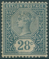 Ceylon 1886 SG199 28c Slate QV MH (amd) - Sri Lanka (Ceylon) (1948-...)