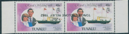 Tuvalu 1982 SG187c 45c Royal Yacht Cyclone Relief 20c Surcharge Inverted Pair MN - Tuvalu