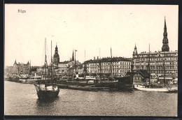 AK Riga, Hafenansicht, Schiffe, Dampfer  - Lettland