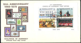 GUERNSEY 1979 FDC 10th Anniversary Guernsey Post Office With Yvert Bloc 2  - Guernsey