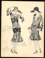 Aquarellmalerei Mode, Zwei Damen In Schicken Verzierten Kleidern, Mode Kollektion, 24 X 31cm  - Zeichnungen