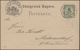 Bayern P 38/09 Ziffer 5 Pf Grün DV 90: MÜNCHEN - 18.10.1890 Nach Niederaudorf - Postal  Stationery