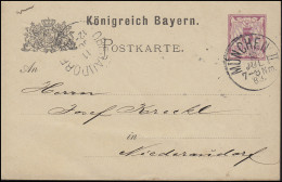 Postkarte Ziffer 5 Pf Lila Ohne DV: MÜNCHEN - 10.7.1883 Nach Niederaudorf - Interi Postali