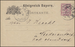 Postkarte Ziffer 5 Pf Lila Ohne DV: MÜNCHEN III. - 17.12.1884 Nach Niederaudorf - Entiers Postaux