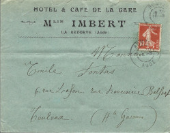 3L2 --- Lettre 11 LA REDORTE M.Imbert Hôtel & Café De La Gare - 1900 – 1949
