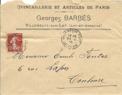 123 --- Lettre 47 VILLENEUVE-SUR-LOT En-tête Georges Barbès Quincaillerie Et Articles De Paris - 1900 – 1949