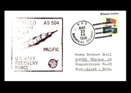 USA: 'Apollo-9 In Space – Splashdown – Pacific Recovery Force USS Nicholas [DD-419] – Black Cachet, 1969' - Stati Uniti