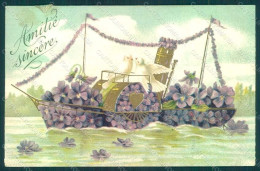 Greetings Flowers Violets Boat Dove Kopal 602 Relief Postcard HR0166 - Fleurs