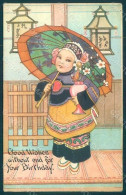 Greetings Girl Geisha Serie 1010 CORNER CREASED Postcard HR0716 - Autres & Non Classés