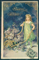Greetings New Year Child Girl Violets Serie 973 Relief Postcard HR0586 - Autres & Non Classés