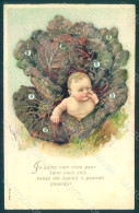 Greetings Birth Child Boy Baby Cabbage Serie 604 Relief Postcard HR0704 - Autres & Non Classés