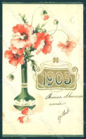 Greetings New Year 1905 Poppies Klein ? ERIKA 2044 Relief Postcard HR0778 - Autres & Non Classés