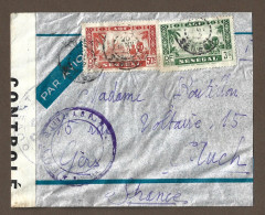 !!! SÉNÉGAL, LETTRE PAR AVION DE DAKAR POUR LA FRANCE DE 1942 AVEC CENSURE - Luchtpost