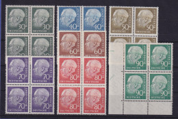 Bundesrepublik Theodor Heuss Mi-Nr. 259-265 Kpl. Satz Viererblocks Postfrisch ** - Unused Stamps