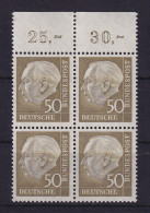 Bundesrepublik 1958 Theodor Heuss 50 Pf Mi.-Nr. 261 X W Oberrandviererblock **  - Unused Stamps