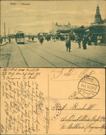 Postcard Riga Rīga Ри́га Dünaquai, Straßenbahn 1918  Gel. Feldpoststempel WK1 - Lettland