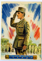 CPSM 10.5 X 15 Guerre 1939-1945  Maréchal LECLERC  Dessin De Raoul Auger  Le Maréchal Saluant Les Troupes - War 1939-45