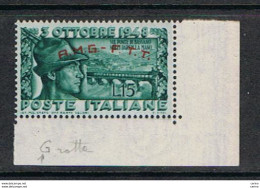 TRIESTE  A:  1948  BASSANO  -  £. 25  VERDE  N. -  VARIETA'  " G "  ROTTA  -  C.E.I. 33 C - Nuevos