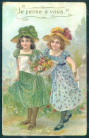 Greetings Children Girl Relief Postcard HR0631 - Autres & Non Classés