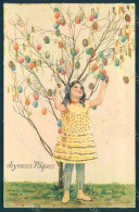 Artist Signed Child Girl Egg Easter Greetings Relief Postcard HR0544 - Autres & Non Classés