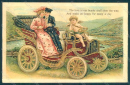 Greetings Angel Eros Putto Lady Couple Car Valentine S208 Relief Postcard HR0507 - Autres & Non Classés