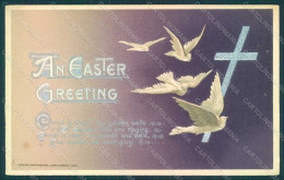 Greetings Easter Dove Cross Serie 4128 Relief Postcard HR0824 - Altri & Non Classificati