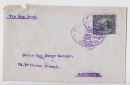 Nicaragua Corinto (?) Lettre Ancienne Timbre Stamp Old Mail Cover To Manchester Via New York Sello Correo 1914 - Nicaragua