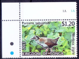 Spotless Crake , Birds, Tonga 2013 MNH Lt Up Corner - Tauben & Flughühner