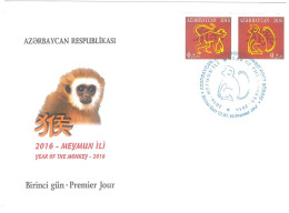 Azerbaijan 2016 FDC First Day Cover Year Of Monkey China New Year - Azerbaijan