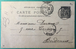 France, Entier-carte (SAGE) TAD ETAULES, 10.6.1899 - (A1227) - Cartoline Postali E Su Commissione Privata TSC (ante 1995)