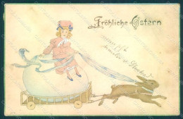 Artist Signed Child Girl Egg Easter Greetings Hare OPF Relief Postcard HR0548 - Altri & Non Classificati