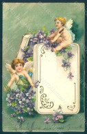 Greetings Angel Putto Violets Flowers Relief Postcard HR0495 - Otros & Sin Clasificación