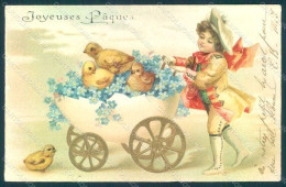 Artist Signed Child Boy Chick Egg Easter Greetings Relief TEARED Postcard HR0530 - Altri & Non Classificati